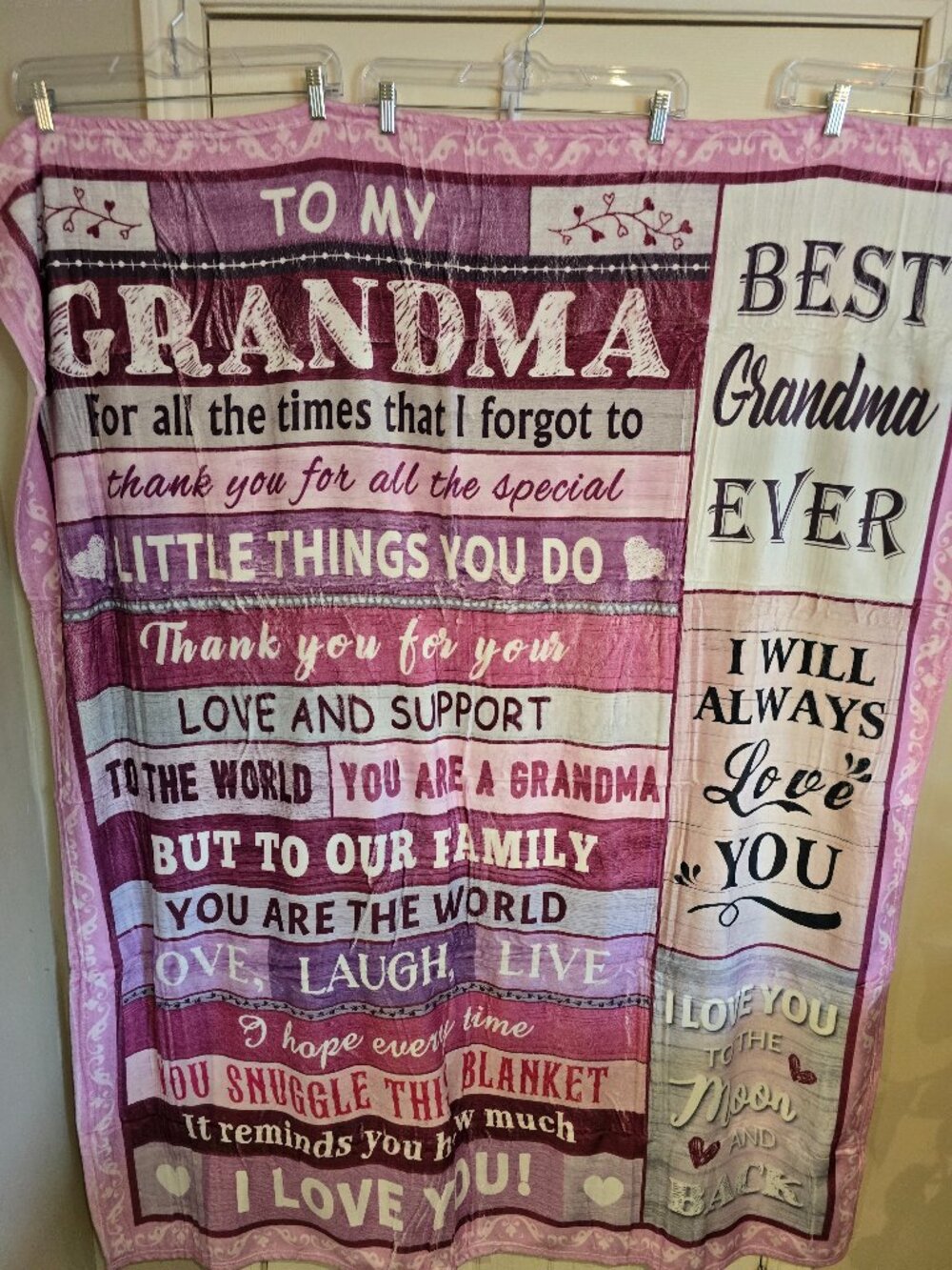 NEW Grandma Throw Blanket Pink Inspirational Fleece “Best Grandma Ever” Gift